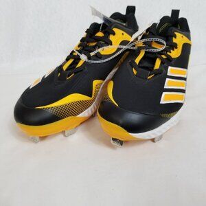 NEW ADIDAS Ironskin Metal Cleat Baseball Shoes Black Yellow Size 8.5 ~4381